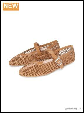 Mesh Ballet Flats Buckle Strap Comfy Casual Office Fishnet Ballerina Shoes